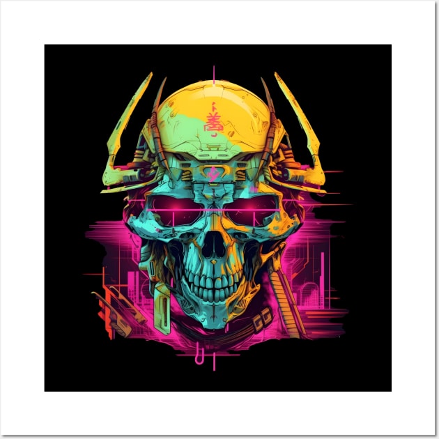 Cyberpunk Neon Samurai Skull Wall Art by TooplesArt